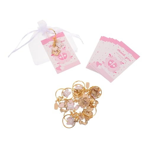 Gadpiparty Llaveros Huella de Pie y Etiquetas de Agradecimiento para Shower de Niña, 40 Piezas en Color Rosa, Decoraciones para Fiesta y Bolsas de Obsequio