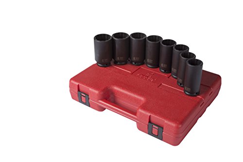 Sunex 2835 1/2-Inch Drive Deep Spindle Nut Impact Socket Set, Metric, Standard, 12-Point, Cr-Mo, 29Mm - 39Mm, 8-Piece #TOP1