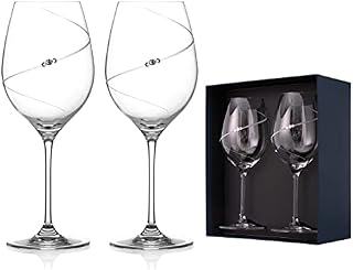 DIAMANTE Swarovski Red Wine Glasses Pair - 'Silhouette' Design Embellished with Swarovski Crystals - Set of 2