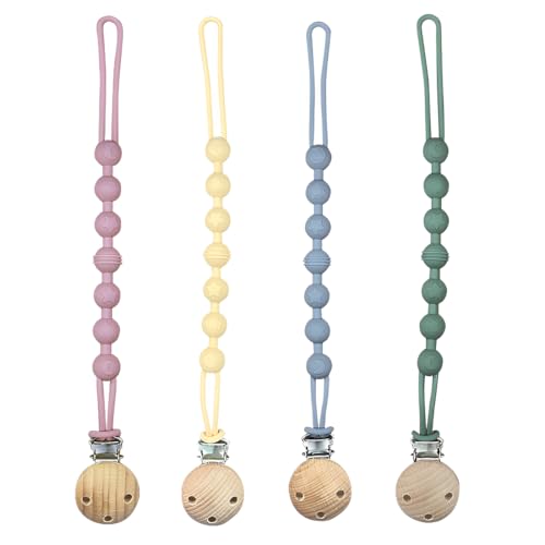 4 chupetero silicona, clip para chupete para niños niñas, sin BPA, Sujeta Chupete Suave y Flexible