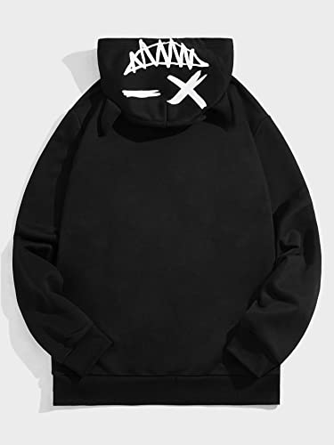 WDIRARA Men's Cartoon Letter Graphic Print Ears Hoodie Sweatshirt Casual Pullovers2