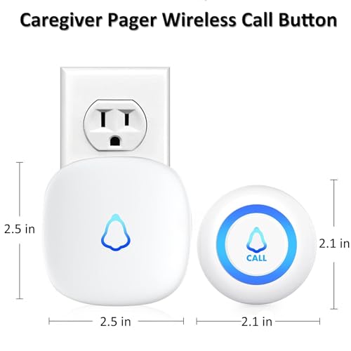 Image of METAK Caregiver Pager Wireless Call Button for Elderly /Senior at Home, 1 Receiver + 2 Button, Medical Life Alert Necklace System, Emergency Bell Fall Monitor Devices for Patients, Disabled, Nurses