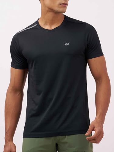 Image of Active Crew Neck Solid T-Shirt -Black