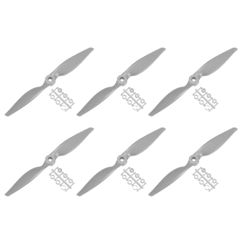 MECCANIXITY 6Pcs 9x6 Inch Propeller RC Propellers 2-Vane Blades Props Gray with Adapter Rings for RC Airplane Aircraft Prop Replacement