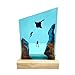 A grand resin night light with simulated ocean landscapes, bat fish, and divers. Artistic home decoration, resin lamp, holiday gift, birthday gift handmade from resin and solid wood.