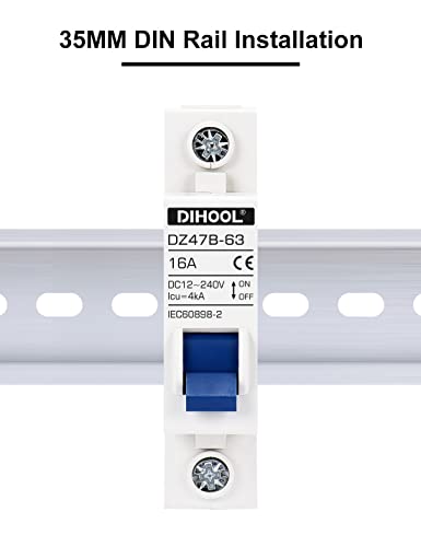 DC Circuit Breaker dz47 1P 16Amp 12V 24V 36V 48V DC MCB Short Circuit Protection Disconnect Switch Isolator for Solar Panel Battery UPS Inverter Photovoltaic PV System