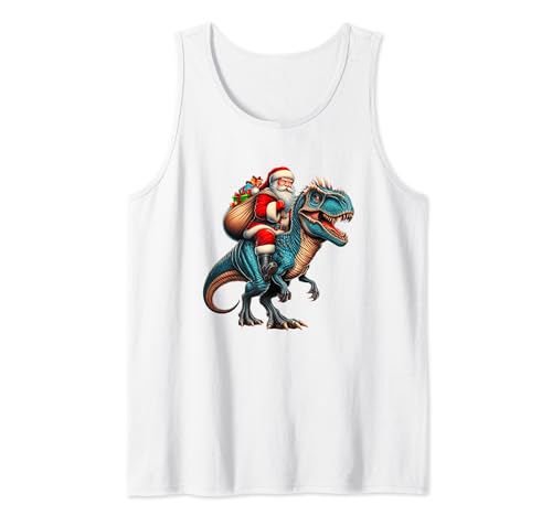 Santa Riding Dinosaur T-rex Funny Kids Girls Christmas Camiseta sin Mangas
