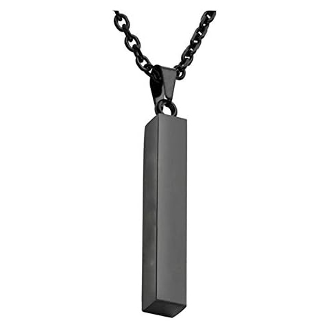 DEO JEWELRY Free Engraving - Customizable Personalized Bar Pendant Necklace Stainless Steel Black Vertical Cuboid Stick 24 inches Chain Cover