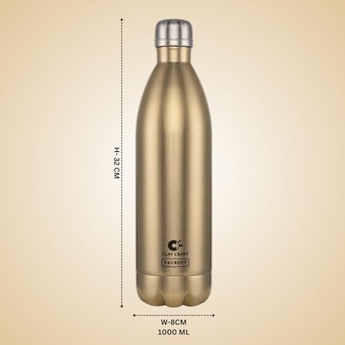 Image of CLAY CRAFT VACBOTT Stark Sparkle Double Walled Thermosteel|18 Hours Hot and 24 Hours| Cold Water Bottle Vacuum Insulated Flask Bottle|1000 ml, 2 Piece, Water Bottles for School, Home, Gym, Leakproof