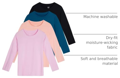 Image of 4 Pack Girls' Dry Fit Long Sleeve Shirts Athletic Activewear Teens Tops Tee