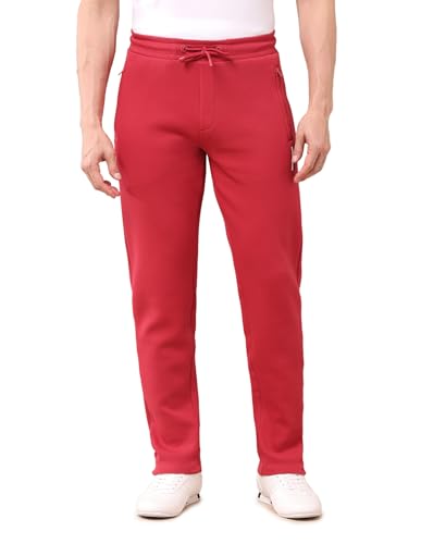 Image of U.S. Polo Assn. Men's Red Solid Mid Rise Cotton Drawstring Slim Fit Flat Front Slit Pocket Track Pants