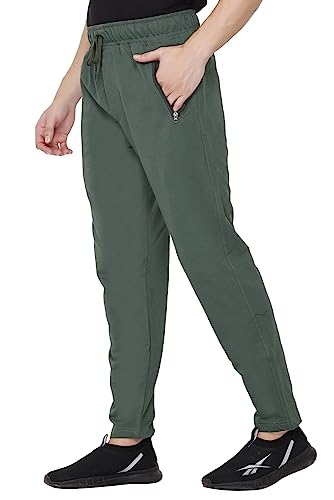 Image of Plus Size Cotton Loop Knit Lowers for Men with Zip Pocket, Night Pant, Sports Trouser, Gym n Lounge Wear Track Pant for Boys Olive 7XL