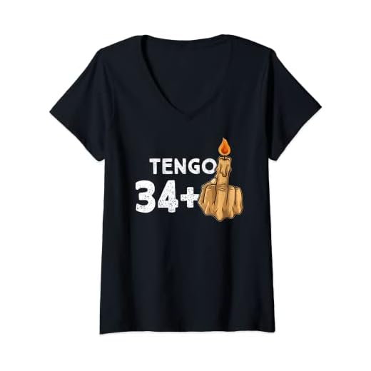 Mujer 34+1 Dedo Medio Vela De Cumpleaños Para El 35º Cumpleaños Camiseta Cuello V