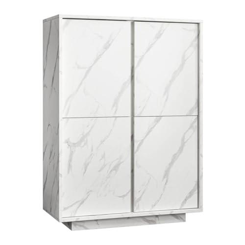 AltoBuy PIRALIA - Argentier 4 Portes Aspect Marbre Blanc