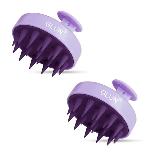 Image of GLUN Pack of 2 Scalp Shampoo Brush - Silicone Hair Scalp Massager for Dandruff Removal & Deep Cleansing (Purple)
