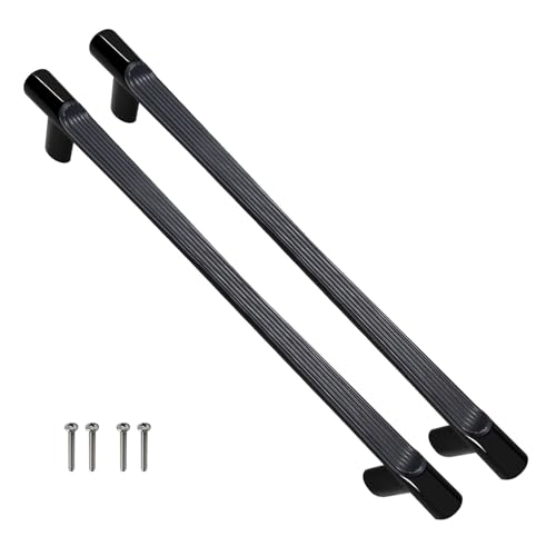 Image of VOLO Wardrobe Cabinet Handle - Sleek Pull Handle for Drawers, Wardrobes, Sliding Doors, and Cabinets in Kitchen, Bedroom, and Office (R-241) (2, Black, 288MM (12 Inch))