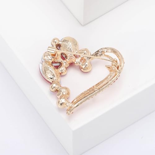 Image of Sparkly Full Rhinestone Heart Brooch Pin Hollow Double Lapel Pin Badge Red Heart Pins Mothers Day Gift Jewelry