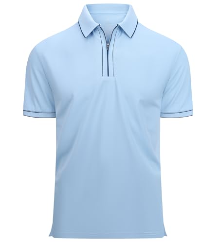 Alex Vando Mens Zipper Golf Shirt Moisture Wicking Zip Up Solid Fashion Polo Shirts