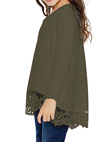 Arshiner Girls Casual Tunic Tops Long Sleeve Loose Soft Blouse T-Shirt For 4-13 Years B Army Green #TOP2