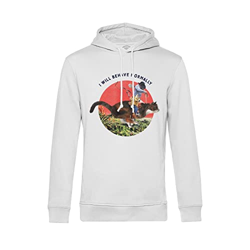 Sweat capuche chat collage vintage Behave Normally pull humour parodie animal