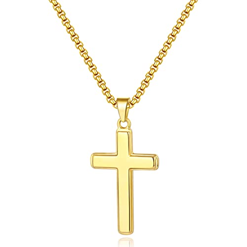 Momlovu Ultra Luxury Gold Cross Necklace for Men Boy, Sturdy Men's Pendant Necklaces Cross Chain for Men Boy, Birthday, Christmas Jewelry Gifts 22 Inch