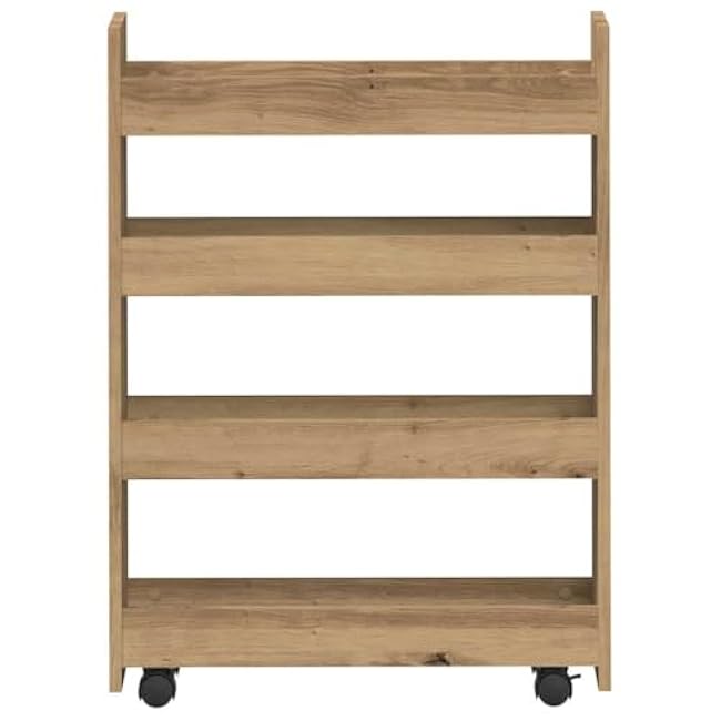 CHARMMA Narrow Storage Trolley 4 Tier Artisian Oak Engineered Wood,Kitchen & Dining Trolleys, Brown, 23.81kg-plme7mOm