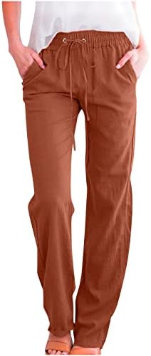 Travel Pants Women Linen Pants Summer 2023 Casual Loose Drawstring Elastic High Waist Comfy Trousers Straight Leg Long Lounge Pant