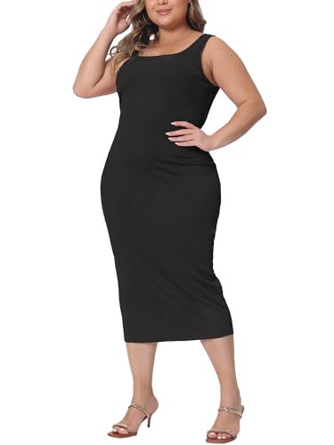 Agnes Orinda Plus Size Dress for Women Summer Sleeveless Square Neck Bodycon Cocktail Sundress Sexy Midi Tank Dress2