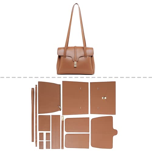 Kit de bricolage sac fourre-tout grand modèle en cuir marron véritable pour passionnés de couture