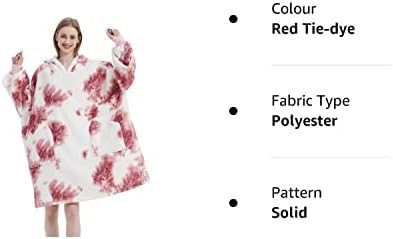 cotton yangda Oversized Hoodie Blanket Fluffy Fleece Blanket Hoodie Hooded Sweatshirt w/ Deep Pockets, Cozy Warm Fleece Sherpa, Gifts Adults Mom Wife Girlfriend Men, Red Tie-dye, One size fits all