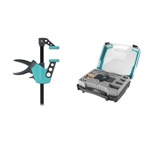 wolfcraft Einhandzwinge Easy 75-150 mm 3020000 / Einfaches Spannen und Lösen der Zwinge mit nur einer Hand+ Undercover Jig Set - 4642000 – Bohrschablone und Zubehör für versteckte Holzverbindungen wolfcraft Einhandzwinge Easy 75-150 mm 3020000 / Einfaches Spannen und Lösen der Zwinge mit nur einer Hand+ Undercover Jig Set - 4642000 – Bohrschablone und Zubehör für versteckte Holzverbindungen