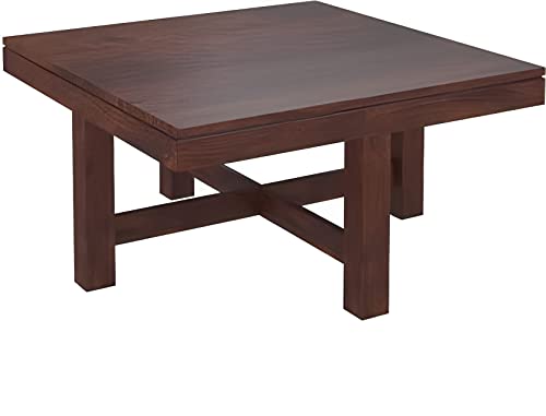 Image of Loonart Solid Sheesham Wood Coffee Table with Four Cushioned Stools | Idel for Living Room | Cafe| Restaurant | Space Saving Indoor Table Set | Finish Color - Walnut Finish | Beige Cushion |