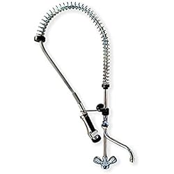 Grifo Ducha Fregadero Industrial Grifo industrial hostelería flexible para Fregadero con alcachofa rociador de accionamiento por palanca manual grifo doble de seleccion de agua fria o caliente,caño central con grifo. grifería.