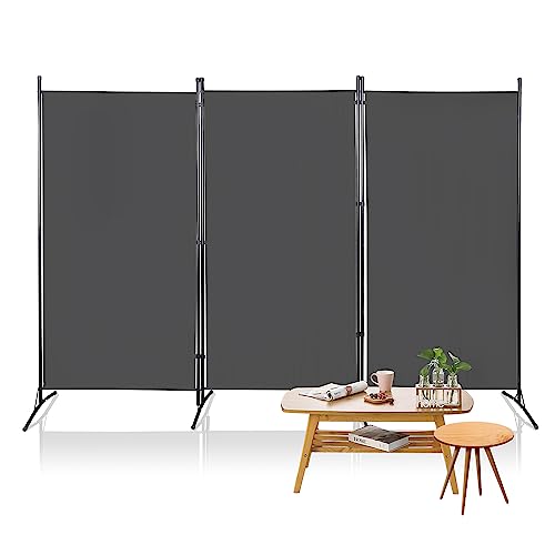 Joparri Biombo de 3 Piezas, 260 x 180 cm, Separador de ambientes, Plegable, Independiente, Separador de Habitaciones, para Interiores, para oficinas, dormitorios (Gris Oscuro)
