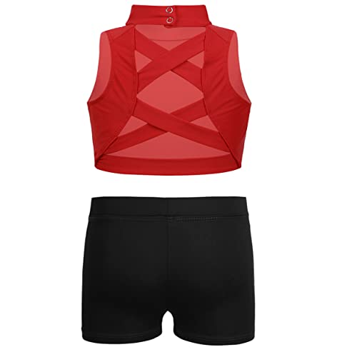 Girls Dance Sports Tracksuit Criss Cross Back Turtle Neck Crop Top & Booty Shorts Gymnastic Set3