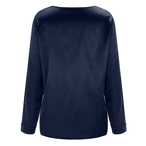 Blusa feminina de manga comprida de cetim camisa feminina macia cor sólida temperamento casual gola