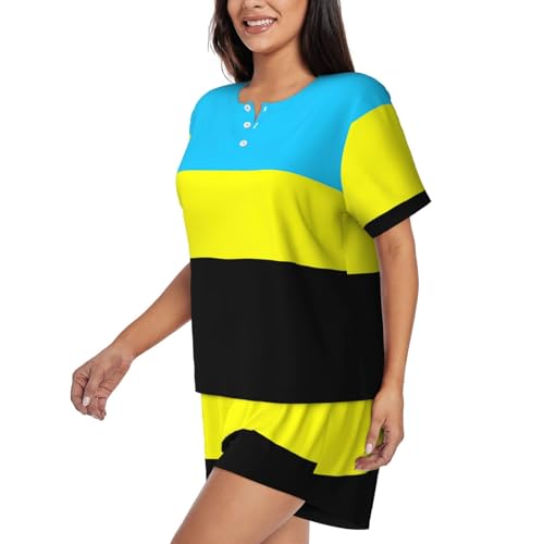 Ensemble de pyjama doux respirant col rond manches courtes et short imprimé - 2