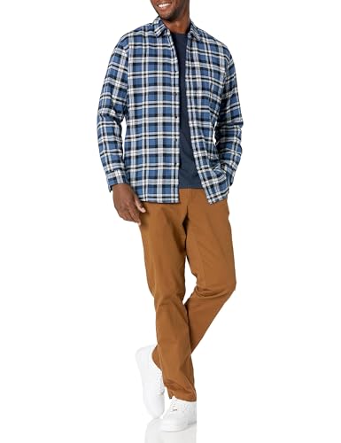 Image of Amazon Essentials Men's Regular Fit Long-Sleeve Flannel Shirt, Soft Brushed Cotton, Lightweight yet Warm