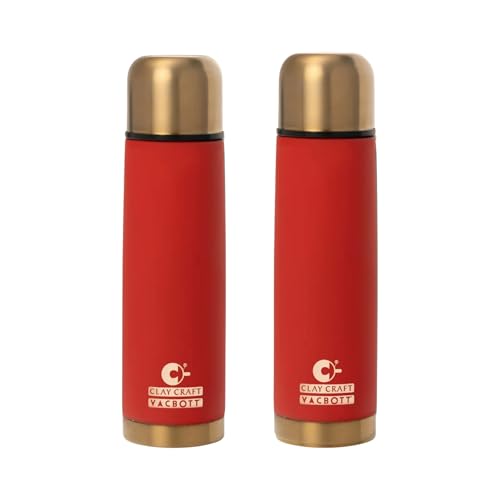 Image of Clay Craft Vacbott Terra Royal Double Walled|18 Hours Hot and 24 Hours|Cold Water Bottle Vacuum Insulated|Thermosteel|Flask Bottle 500 ml|2 Pcs Travel Bottle|BIS Certified|1 Year Limited Warrnaty