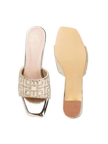 Image of Carlton London Women Stylish Fashion Embellished Ethnic Sandals for Outdoor, Party, Wedding and Holidays with Block Heels