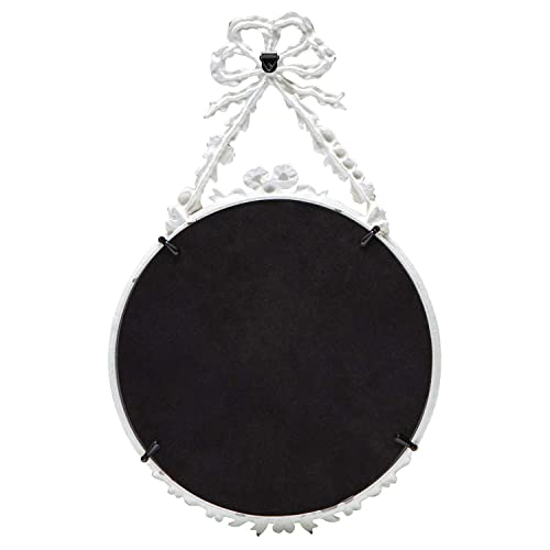 Soffee Design 8'' Wall Mounted Round Mirror Decorative With Minimalist White Bow For Hanging, Rustic Hanging Mirrors With Ribbon Decor For Bedroom, Dressers, Living Room, Antique White #TOP5