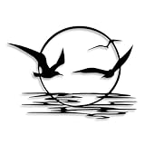 LIYOUYA Wanddekoration aus Metall mit Sonnenaufgang-Landschaft, Motiv: Vögel – Meereslandschaft, Raumdekoration, einfache schwarze Wandkunst, Heimdekoration für Wohnzimmer, Schlafzimmer, Esszimmer