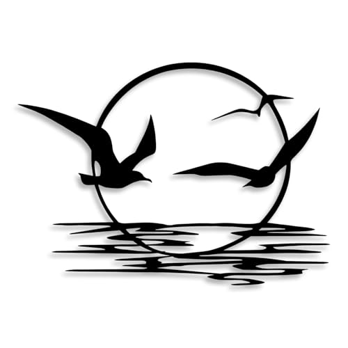 LIYOUYA Wanddekoration aus Metall mit Sonnenaufgang-Landschaft, Motiv: Vögel – Meereslandschaft, Raumdekoration, einfache schwarze Wandkunst, Heimdekoration für Wohnzimmer, Schlafzimmer, Esszimmer