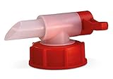 denios katalog online Auslauf-Ø: 23 mm DENIOS Auslaufhahn H 51 aus Kunststoff, mit 55 mm Durchmesser Gewinde, Säuren und Chemikalien beständig, auch geeignet für Lebensmittel, Schrägschnitt zum Abfüllen, separater Lufteinzug