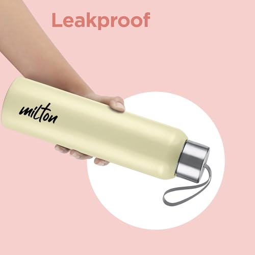 Image of Milton Halo 900 Steel Thermoware, Inner Steel, PU Insulated, Leak Proof Water Bottle for School Kids, Office, Gym, Easy to Carry Strap, 600 ml, Beige