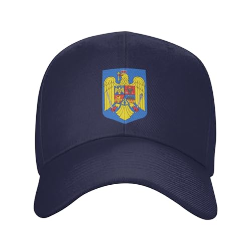 Casquettes de Roumanie pour homme et femme - Armoiries de la Roumanie - Casquette de baseball réglable - Chapeaux de camionneur pour papa, bleu marine, Taille unique