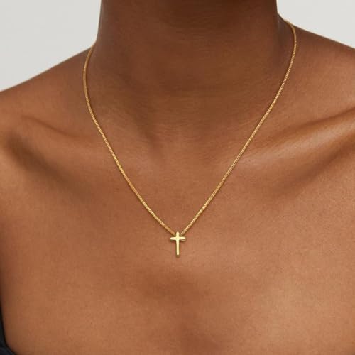 Cross Necklaces for Women - Dainty 14K Gold Plated Simple Small Cross Pendant Necklace Non Tarnish Trendy Jewelry Gift2