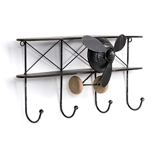 thesecrethome.es - Perchero de Pared - Perchero de Madera y Metal - 4, 5 o 6 Ganchos - Colgador de Ropa - Ideal para Dormitorio, Cocina y Baño (Modelo 3 - Avión)