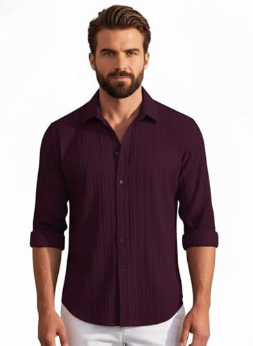 Image of Amazon Brand - INKAST Men's Casual Button Down Shirts Long Sleeve Linen Shirt Fashion Textured Beach Summer Shirt