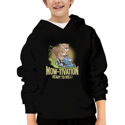 Funny Cute Beaver Lawn mower Gardening Gift Hoodies for Teen Girls Boys Lightweight Kangaroo Pocket Sweatshirt